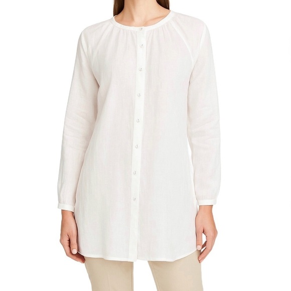 Eileen Fisher Tops - Eileen Fisher 100% Irish Linen Mandarin Collar Button Down Tunic